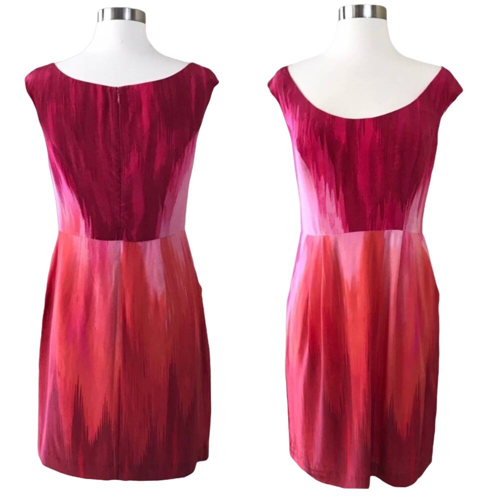 BETH BOWLEY Ombré Silk Dress Sheath Off Shoulder Red Boat Neck Pockets 2 NWT